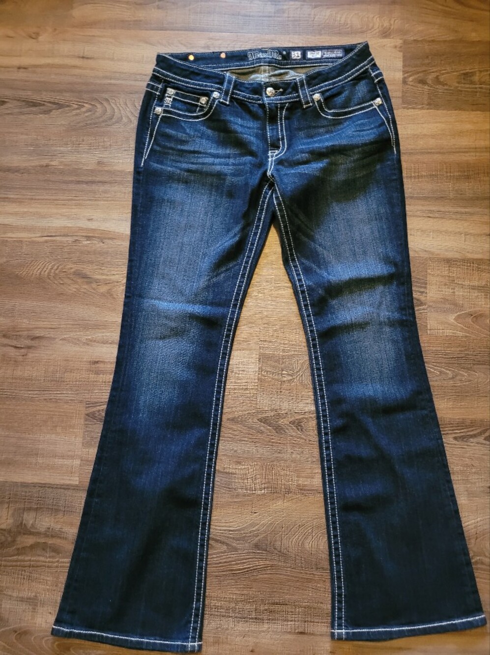 Miss Me Indigo Boot Cut Jeans with White Stitching